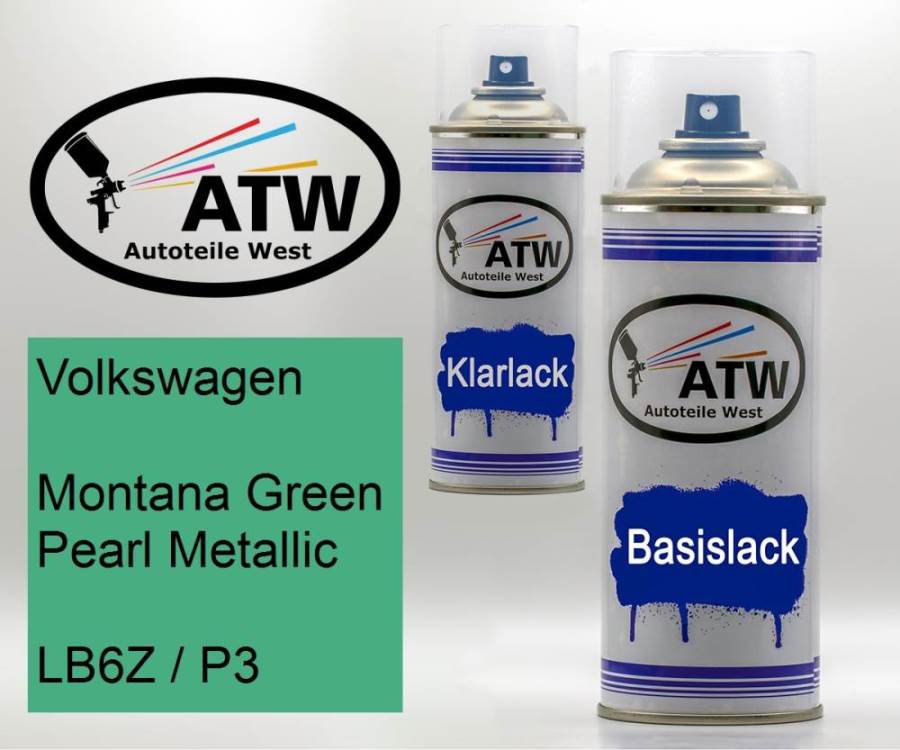 Volkswagen, Montana Green Pearl Metallic, LB6Z / P3: 400ml Sprühdose + 400ml Klarlack - Set, von ATW Autoteile West.